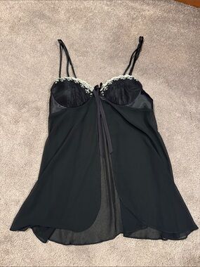 Seductive Wear by Cinema Etoile Black Babydoll Lingerie Chemise Lace Trim SIZE M